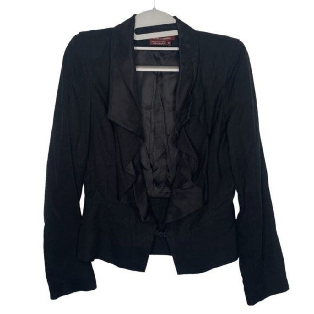 Comptoir des Cotonniers Black Ruffle Front Blazer Jacket Size 36 US 4 6 Gael